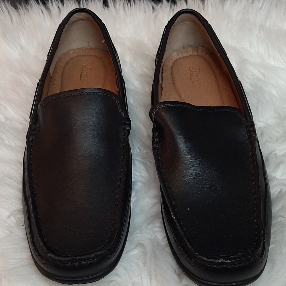Bass Black Leather Slip-On Loafers